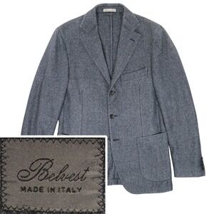 Belvest Sport Coat Blazer Soft Wool Blend Unstructured Heathered Grey Men 38R